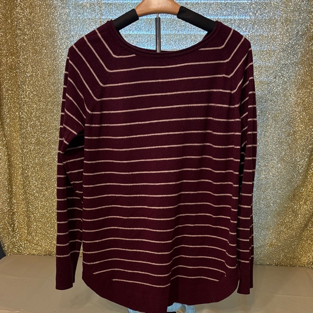 Pink Clover Burgundy and Tan Striped Sweater